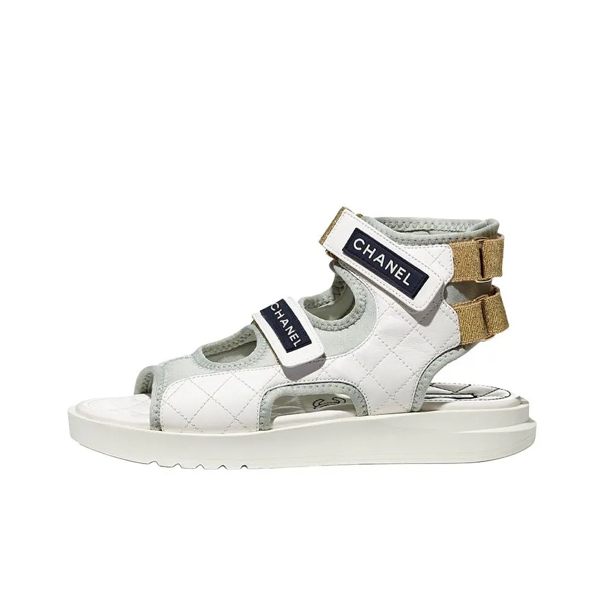 CHANEL Beach Sandals Women's White/Light Gray/Marine Blue
