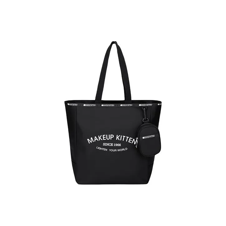 MAKEUP KITTEN Нейлоновая ткань Холст Сумка Тоут Сумка Сумка для покупок Сумка через плечо Сумка Большая Женская Хаки Черная