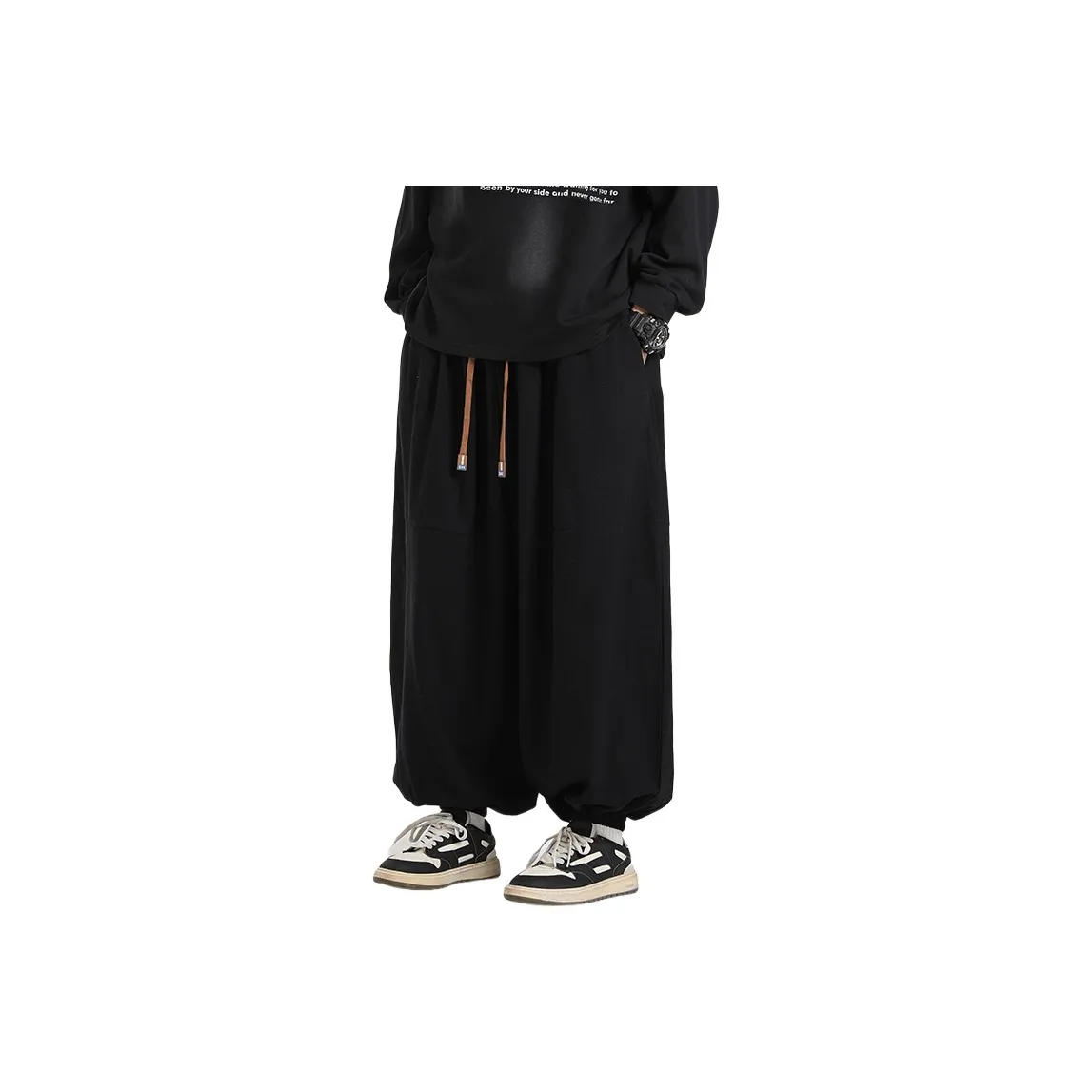 JIARONG Black Unisex Casual Pants JIARONG Черные Унисекс Повседневные Штаны