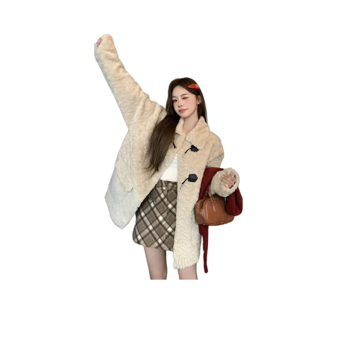 OURUOKE Кремовый Абрикос Женские Пуховики