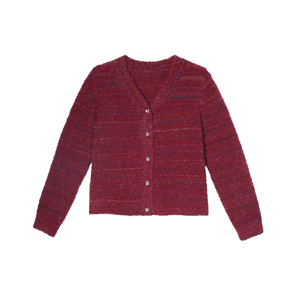 Betu Hundred Images V-Neck Кардиган Soft and Tender Стандартный Винтажный стиль Весенний Осенний Женский