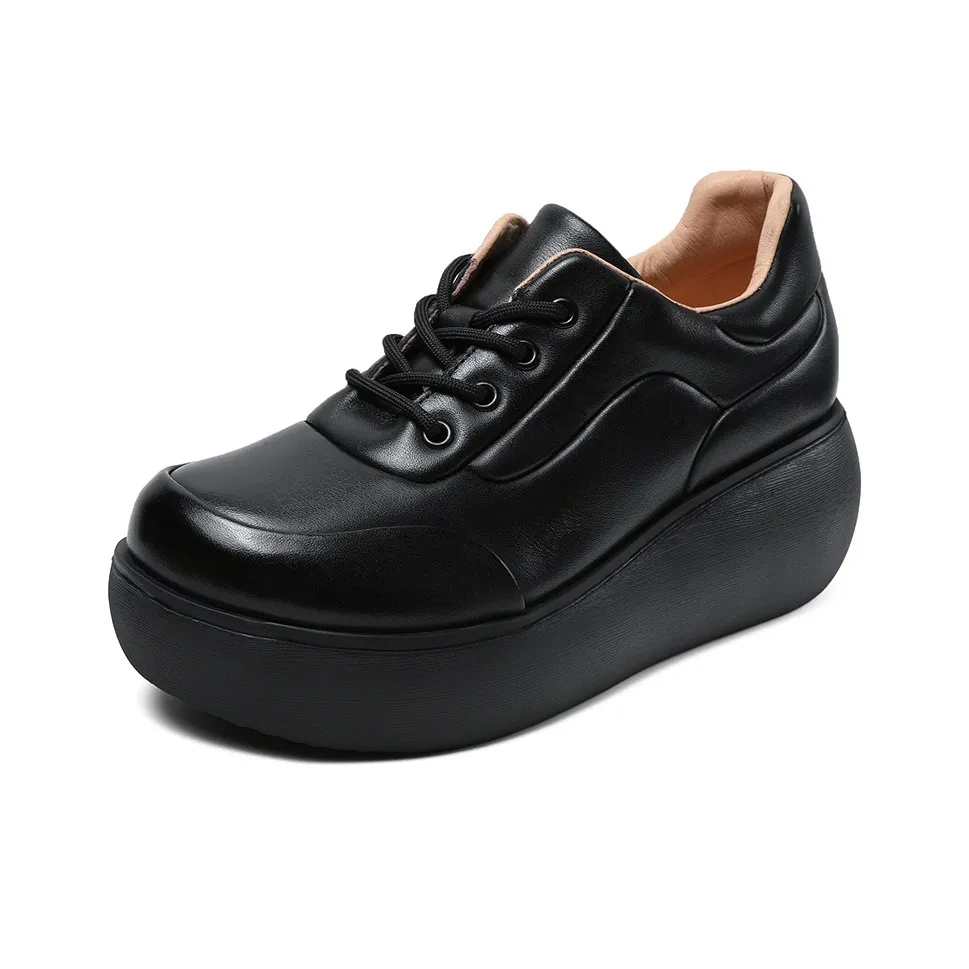 H2 Коровья кожа женская обувь винтаж кружево вверх универсальный каблук клин без подкладки женская