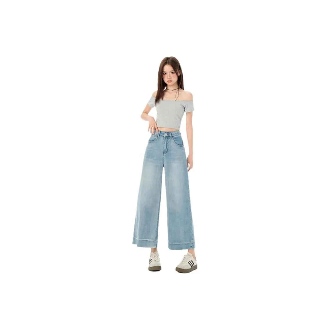 POPO.INFO Светло-синие обрезанные штаны женские джинсы