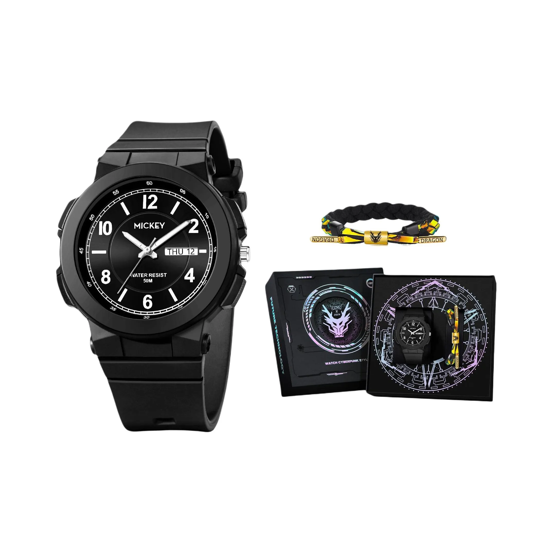 Disney Classic RURAL Oak Students Watch Мужские Exam Sports Waterproof Кварцевый механизм Часы Мужские Белый циферблат