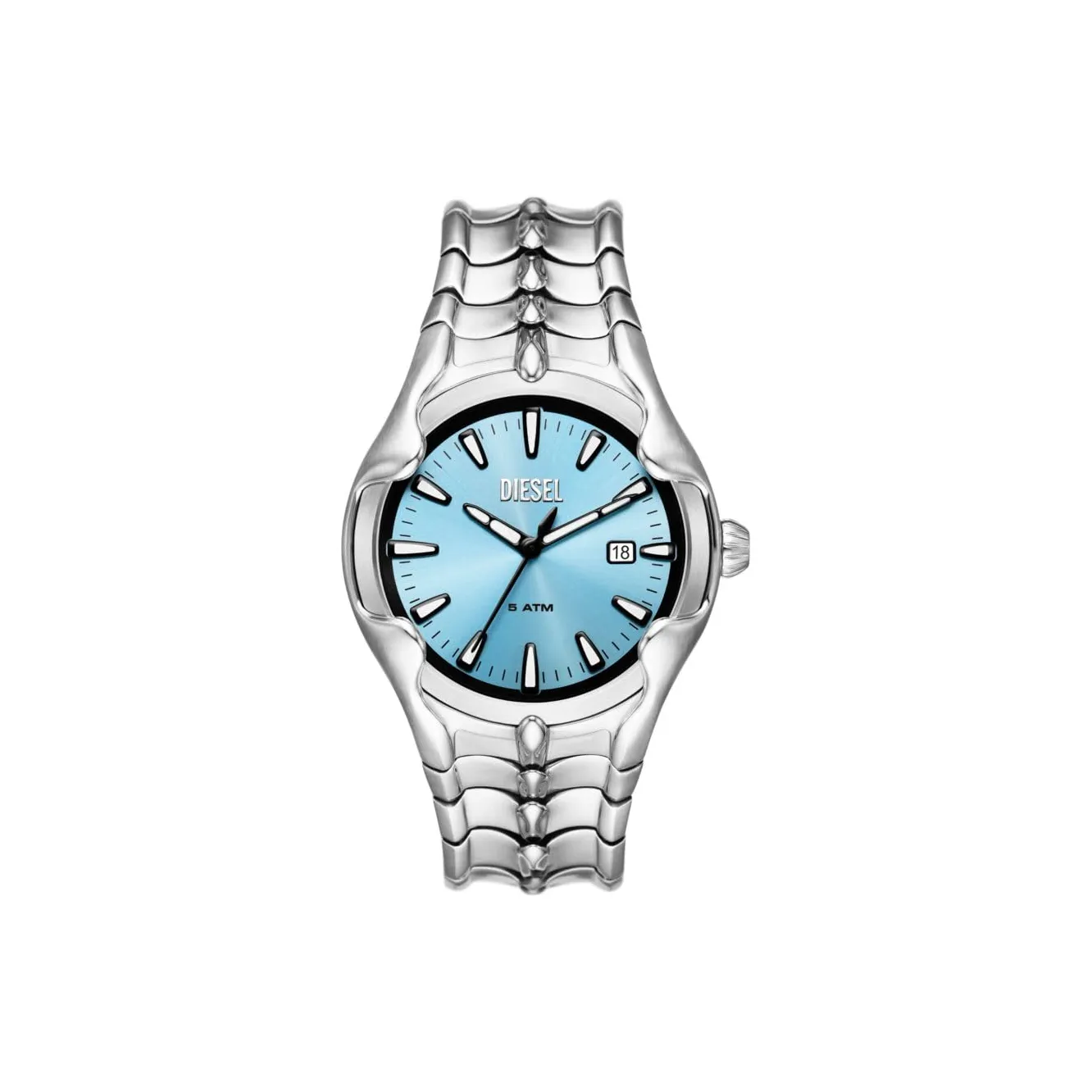 DIESEL Мужские часы Кварцевый механизм Ремешок из нержавеющей стали 44 мм Синий циферблат