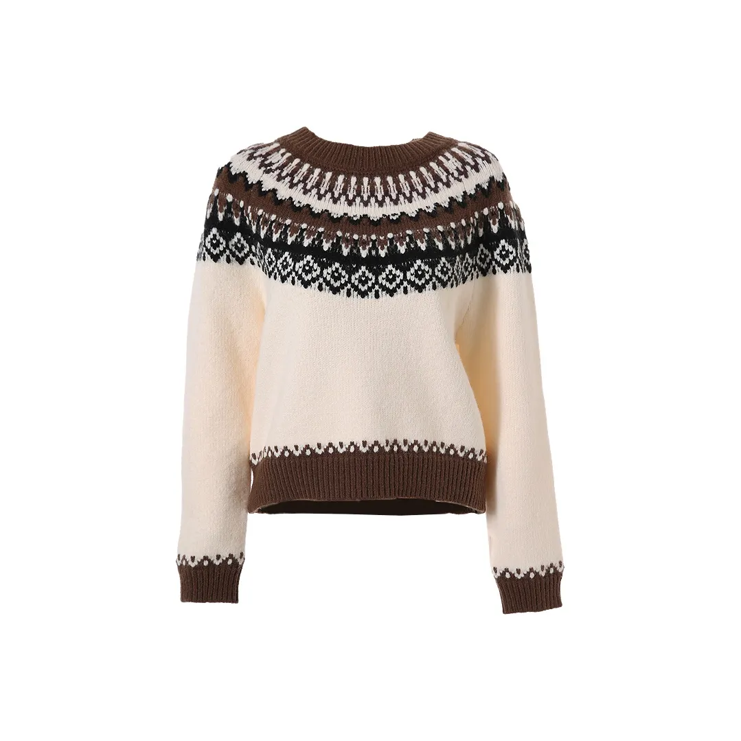 Betu Сто Штук Винтаж Скандинавский стиль Жаккард Реглан Рукав Весенний Осенний Женский