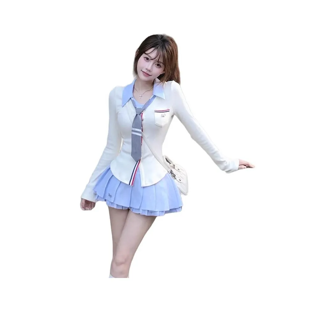 OURUOKE Кремовый Абрикос Топ+Короткая Юбка Женские Юбочные Комплекты