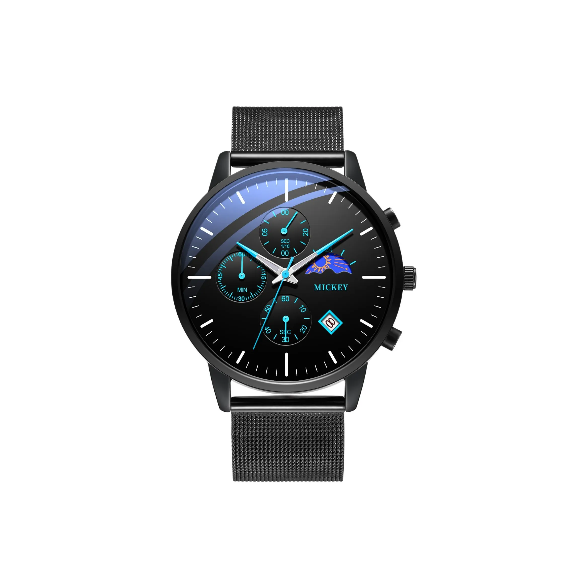 Disney Мужская коллекция Moon Phase Кварцевый механизм Сплав Ремешок Часы Мужские Черный циферблат