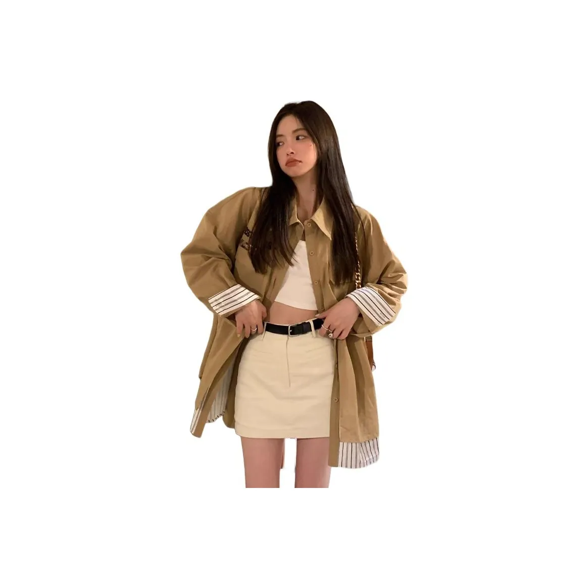 OURUOKE Хаки Женская Тренч-куртка