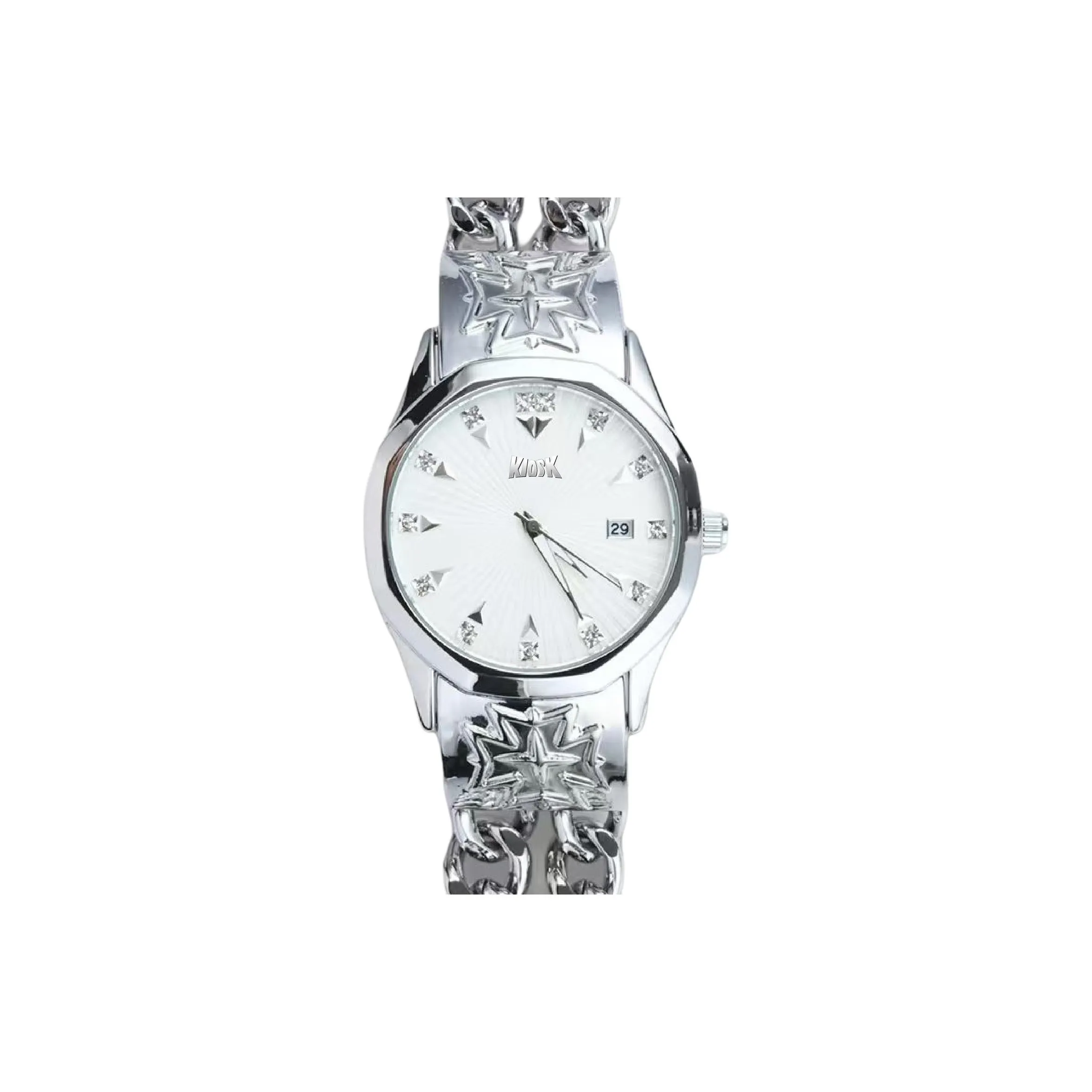 KIOSK Серебряный Роскошный Американский Кварц Механизм Нержавеющая Сталь Ремешок Часы Унисекс Белый Циферблат