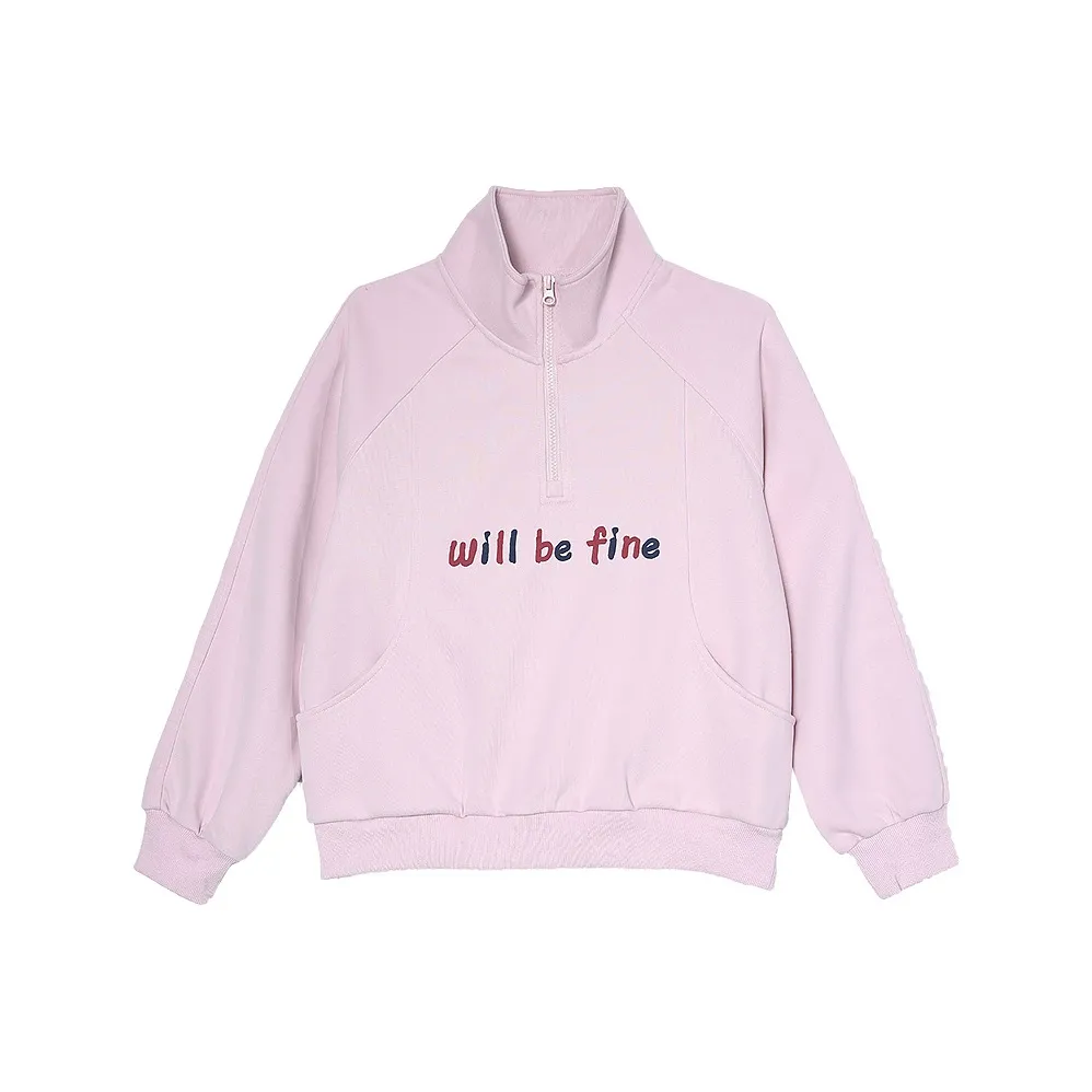 Betu Hundred Piece Дизайн Полузастежка Воротник-стойка Рукав реглан Длинный рукав Коммутирование Пуловер Весна-осень Женские