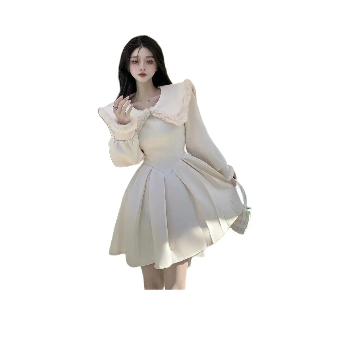 OURUOKE Длинное платье с длинными рукавами женское