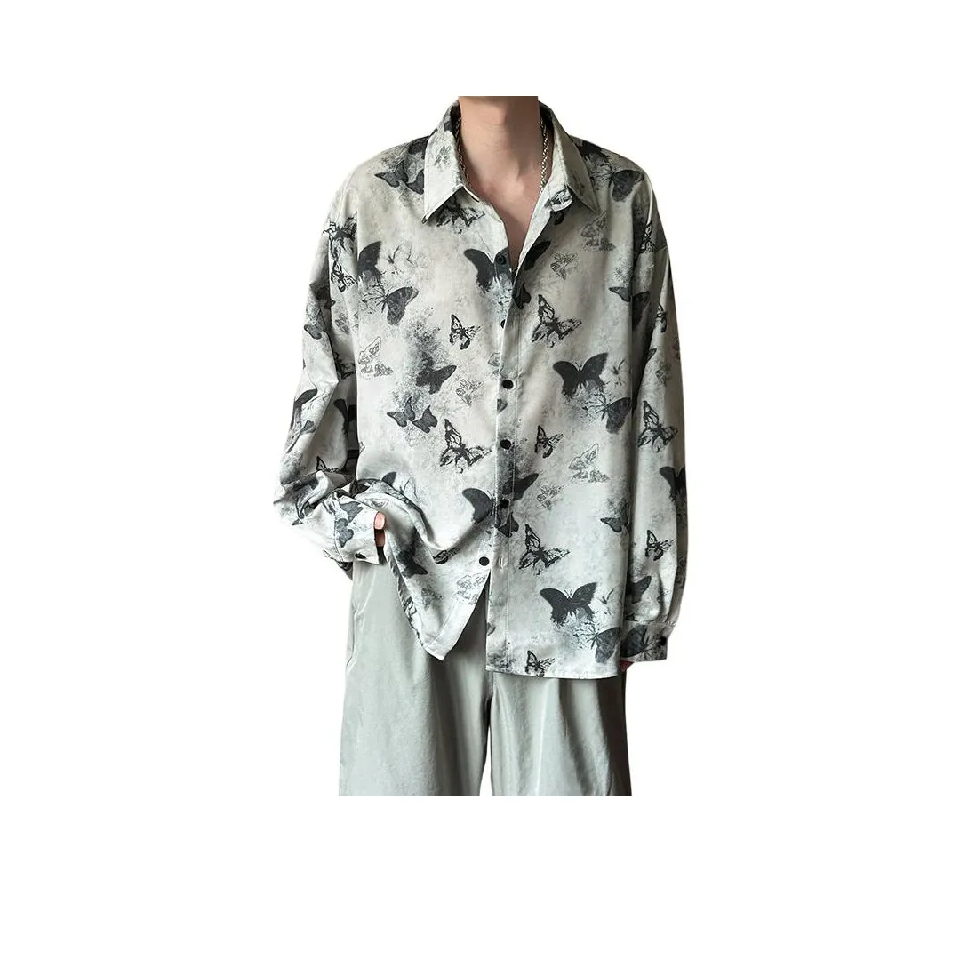 FRLMK Butterfly Gray Men's Shirts FRLMK Бабочка Серый Мужские Рубашки