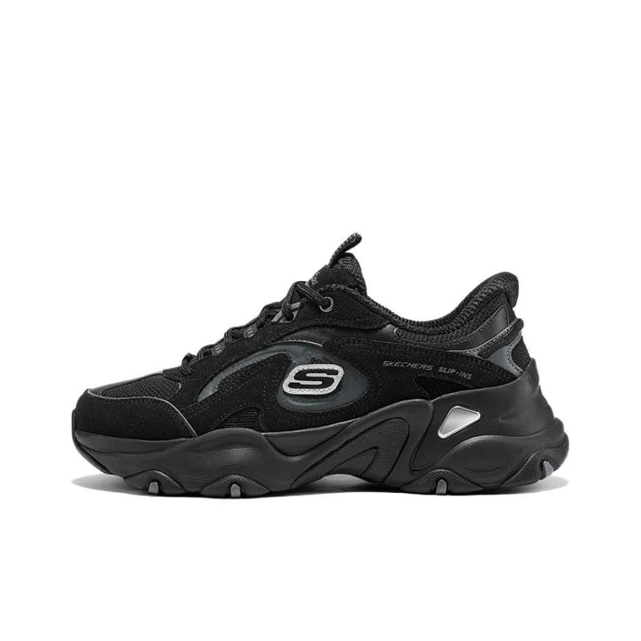 Skechers D'LITES 5,0 Дышащая Поддержка Низкий Верх Тяжелая Подошва Кроссовки Женские Черный Белый
