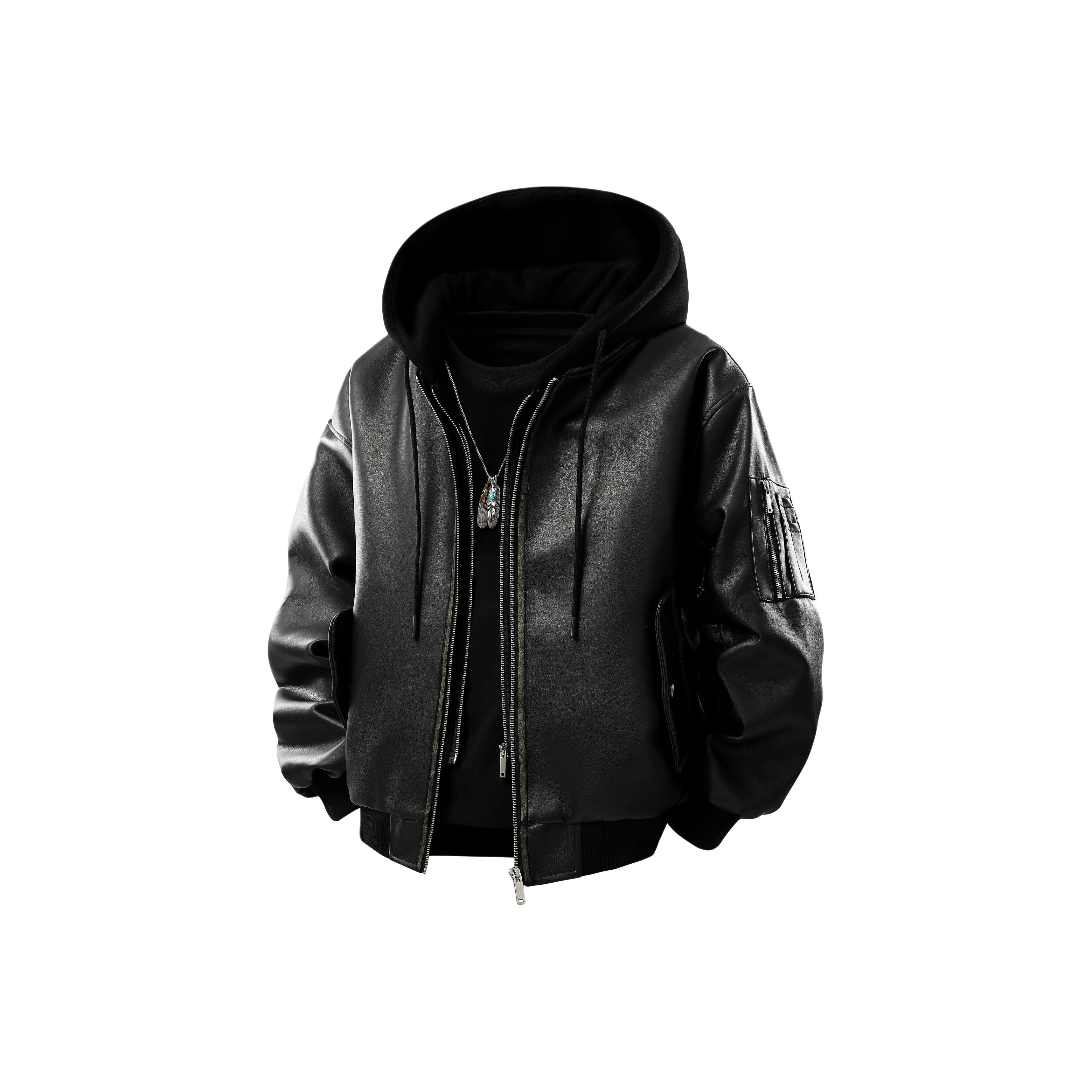 HOKLV Черные Мужские Кожаные Куртки