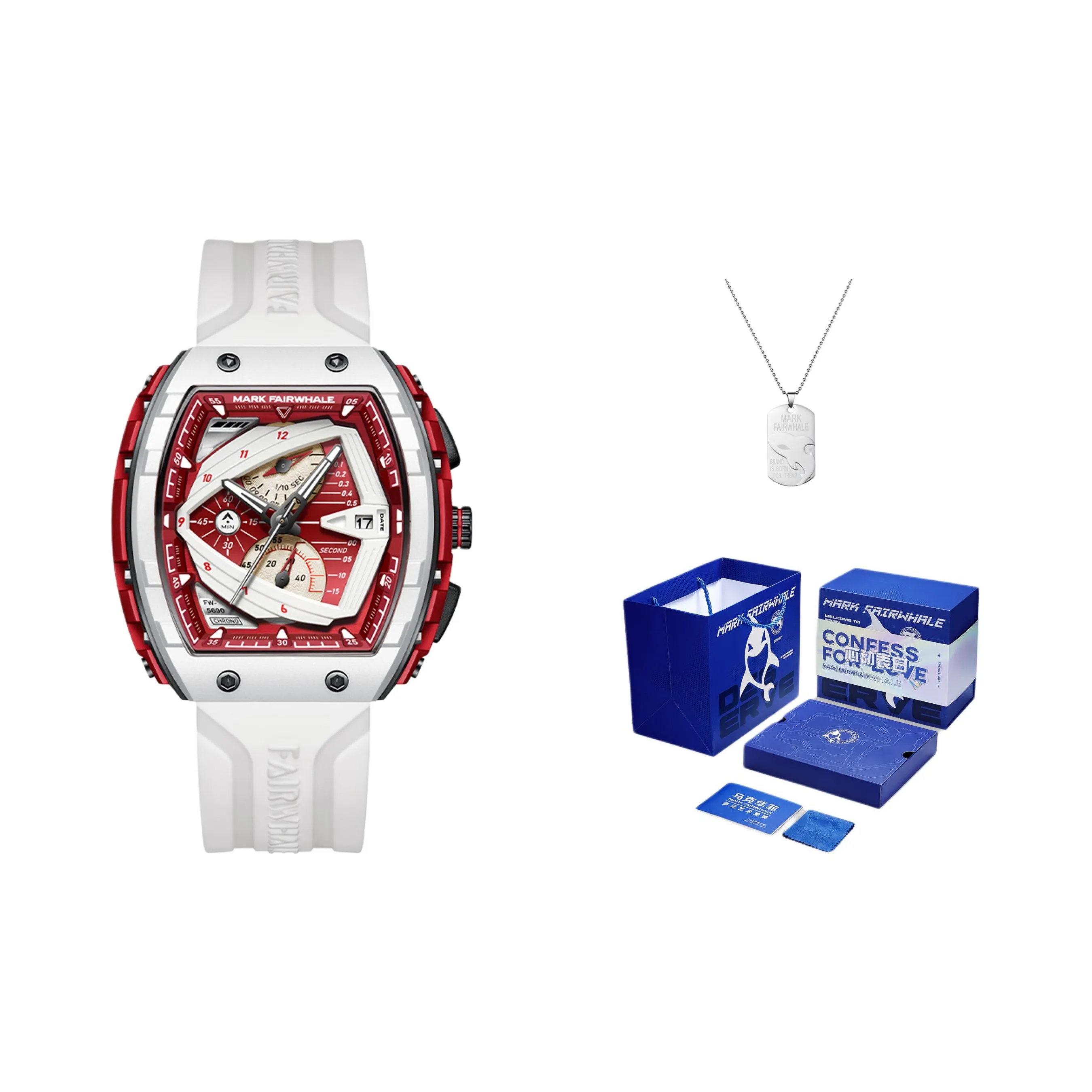 FAIRWHALE Driver Collection Кварцевый механизм Силиконовый ремешок Часы Мужские Красный циферблат часов