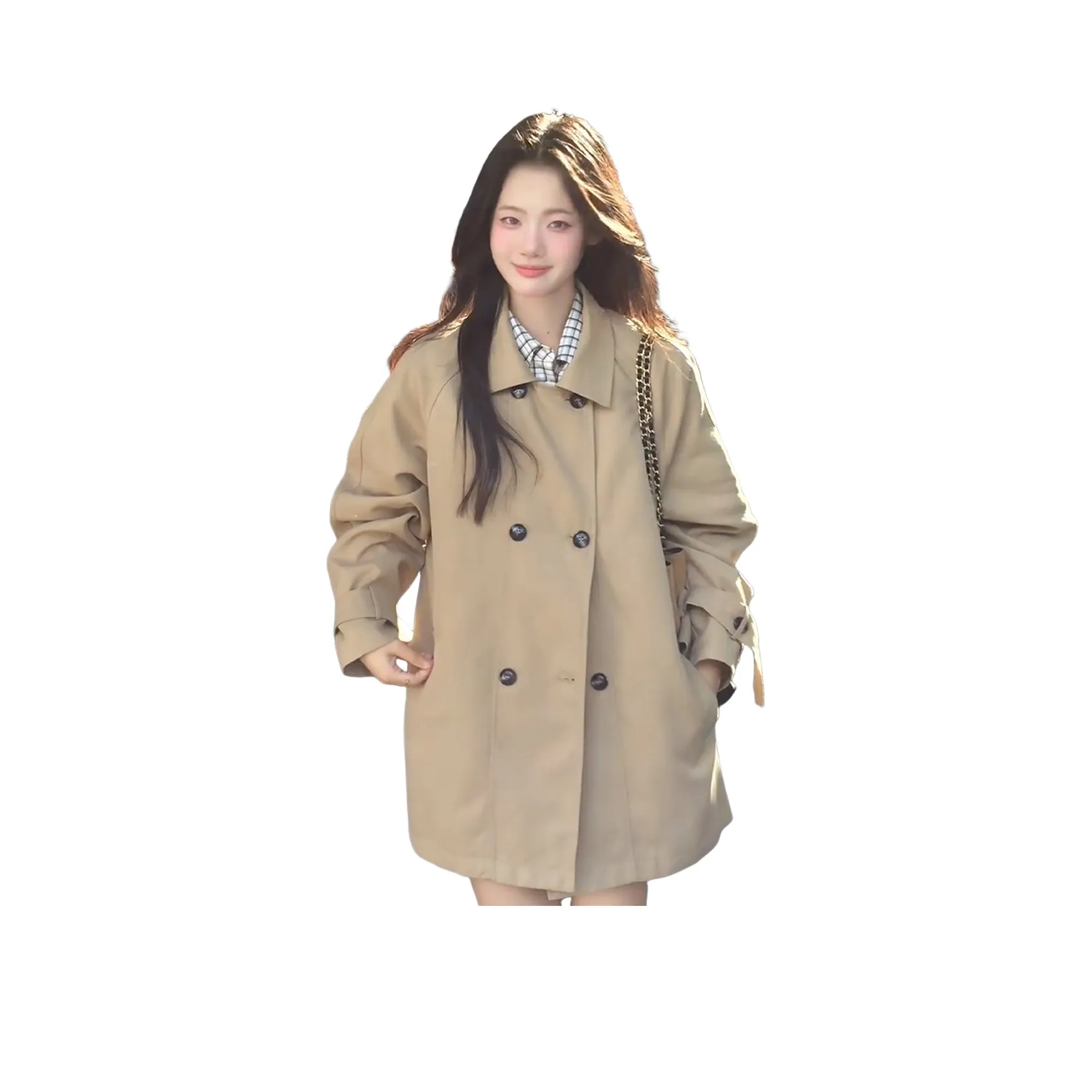 LADYXIEXIE Светлый хаки Женская тренч-куртка