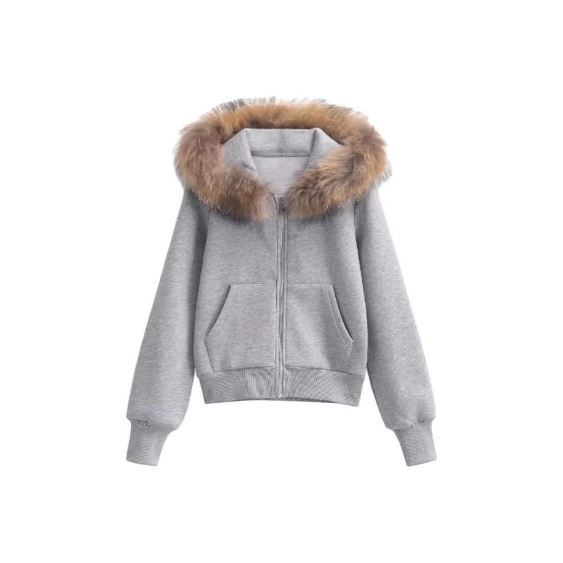 OURUOKE Серый [Съемный меховой воротник] Женские свитшоты