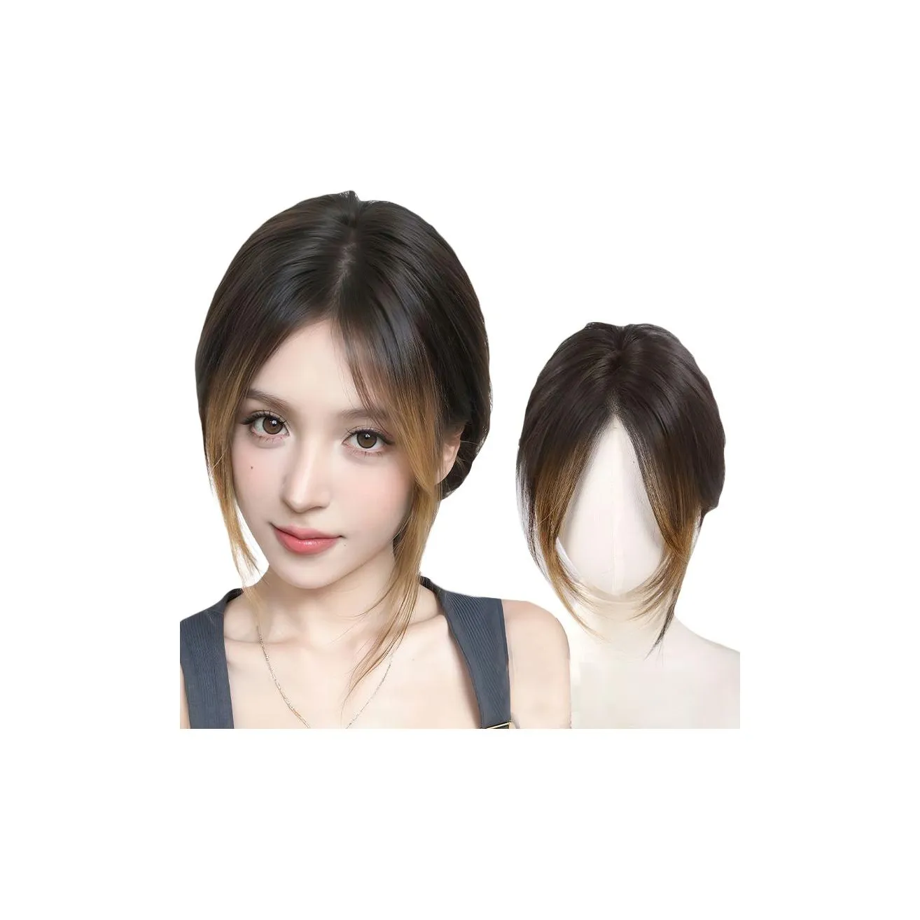 QIYEXUE Азиатский HIGHLIGHT Краситель Горячая девушка Боковая сторона Часть Волосы Дыры Атмосфера Волосы PIECES Женская Перука Высокая Температура Пряжа