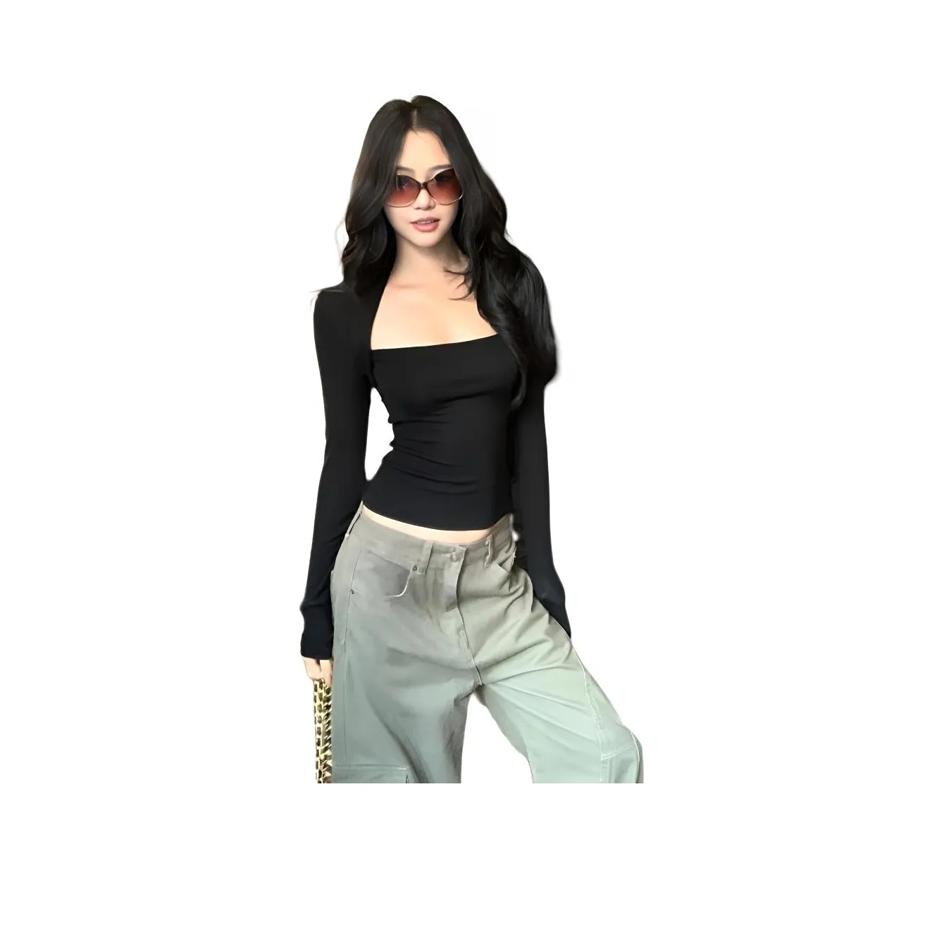 QINGYING Черные Женские T-рубашки