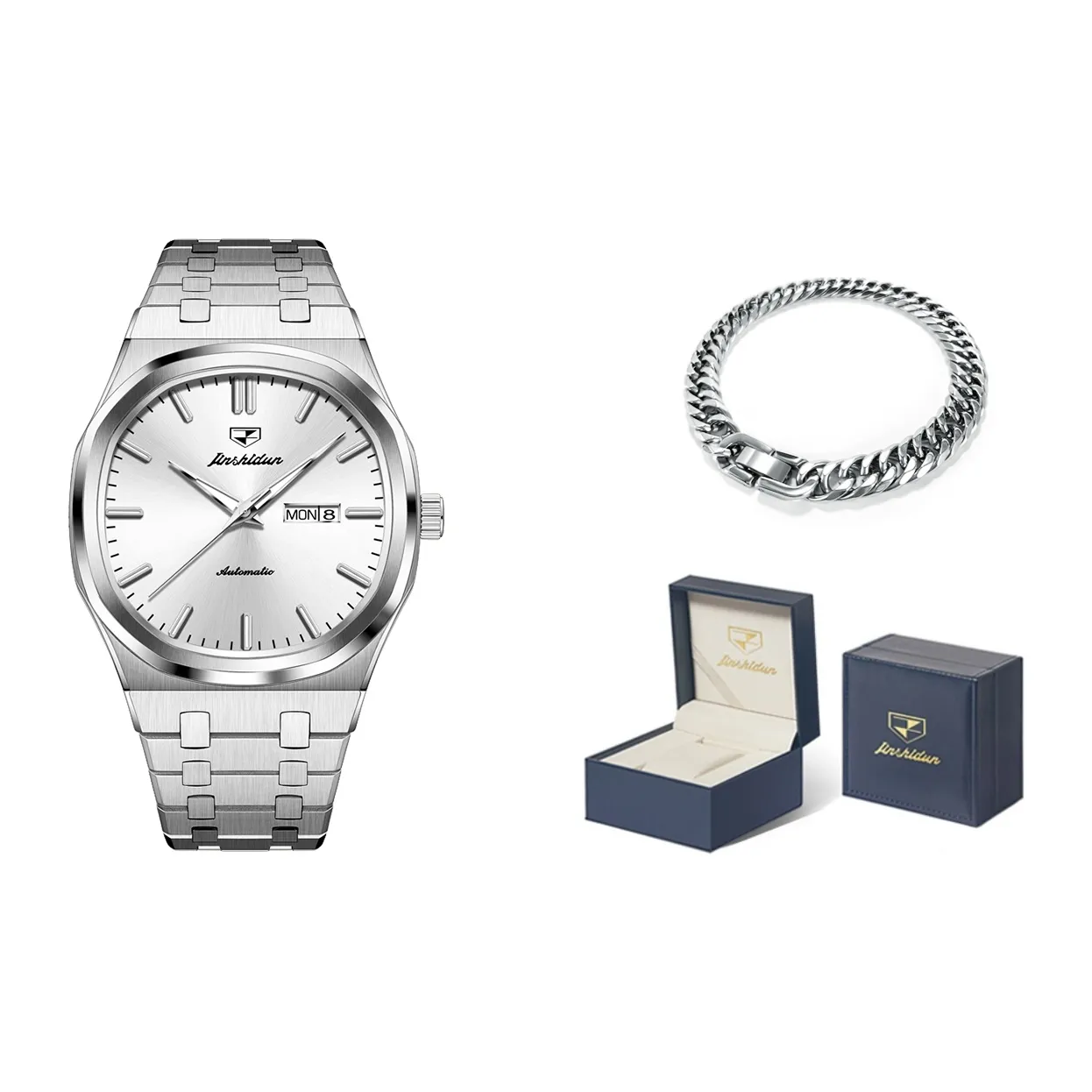 Jin Shi Dun Artisan Collection Механический механизм ремешок из нержавеющей стали мужские часы белый циферблат