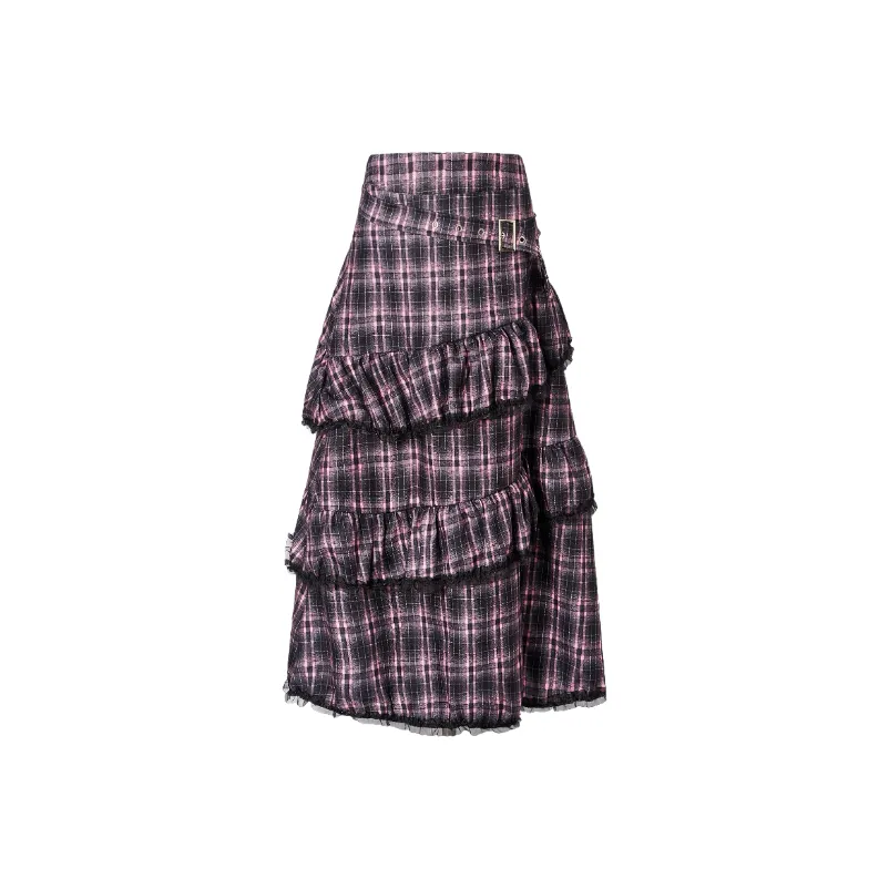 KYKW Розовый и Черный Клетка Женская Повседневная Длинная Юбка