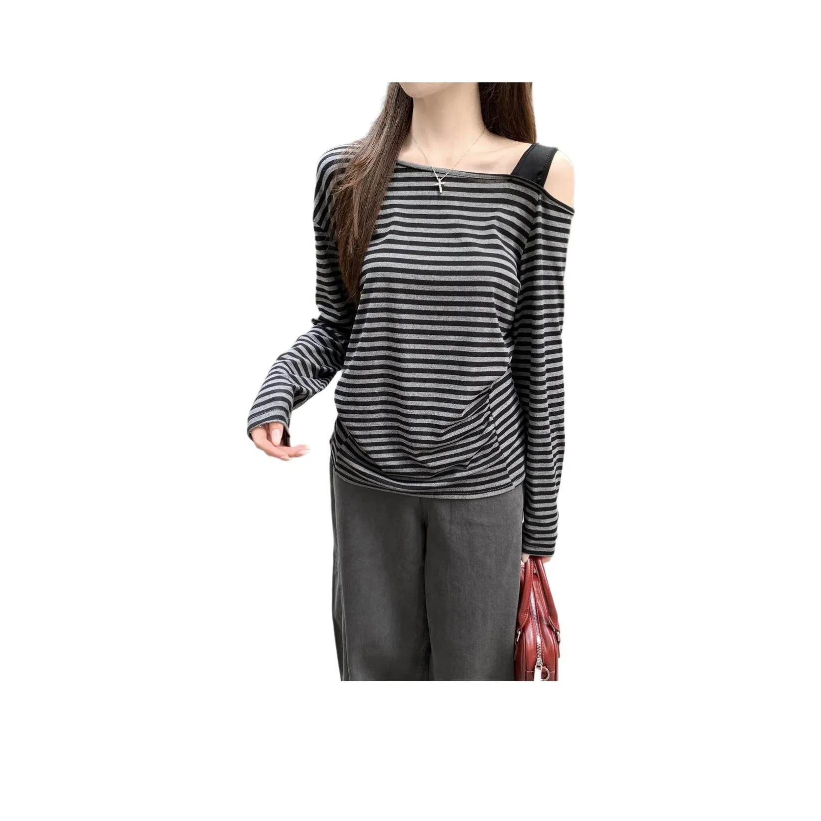 LADYXIEXIE Серый Черный Полосы Женские T-рубашки