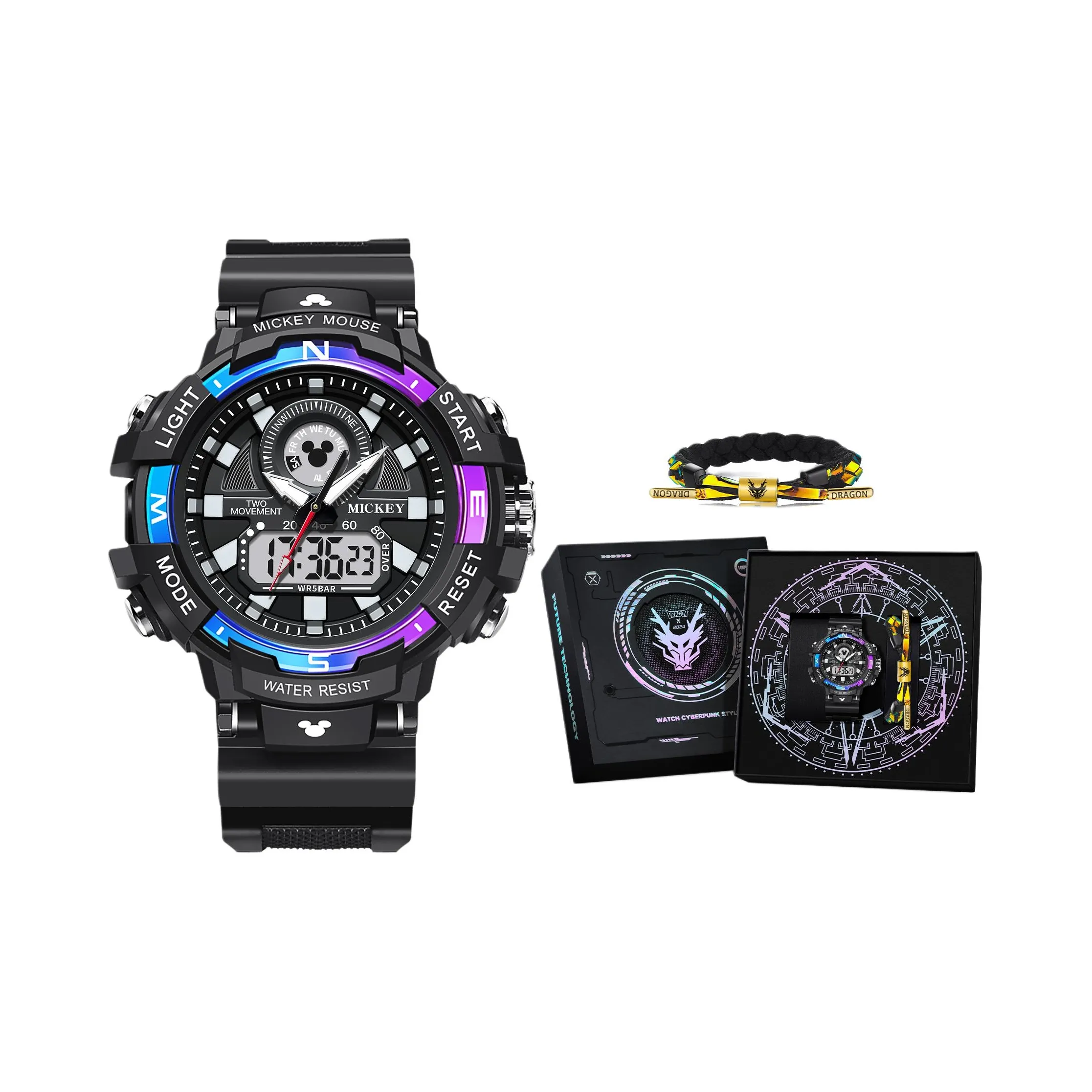 Disney Mickey Series Электронный Механизм Резиновый Ремешок Часы Мужские Черный Циферблат