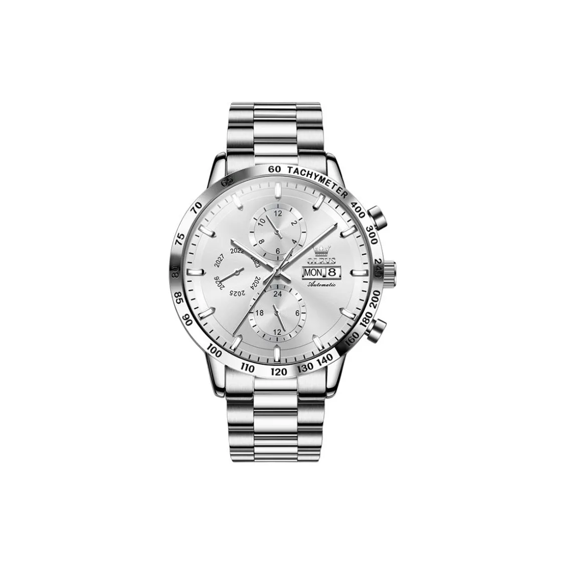 OLEVS Механический механизм ремешок из нержавеющей стали черный циферблат мужские часы