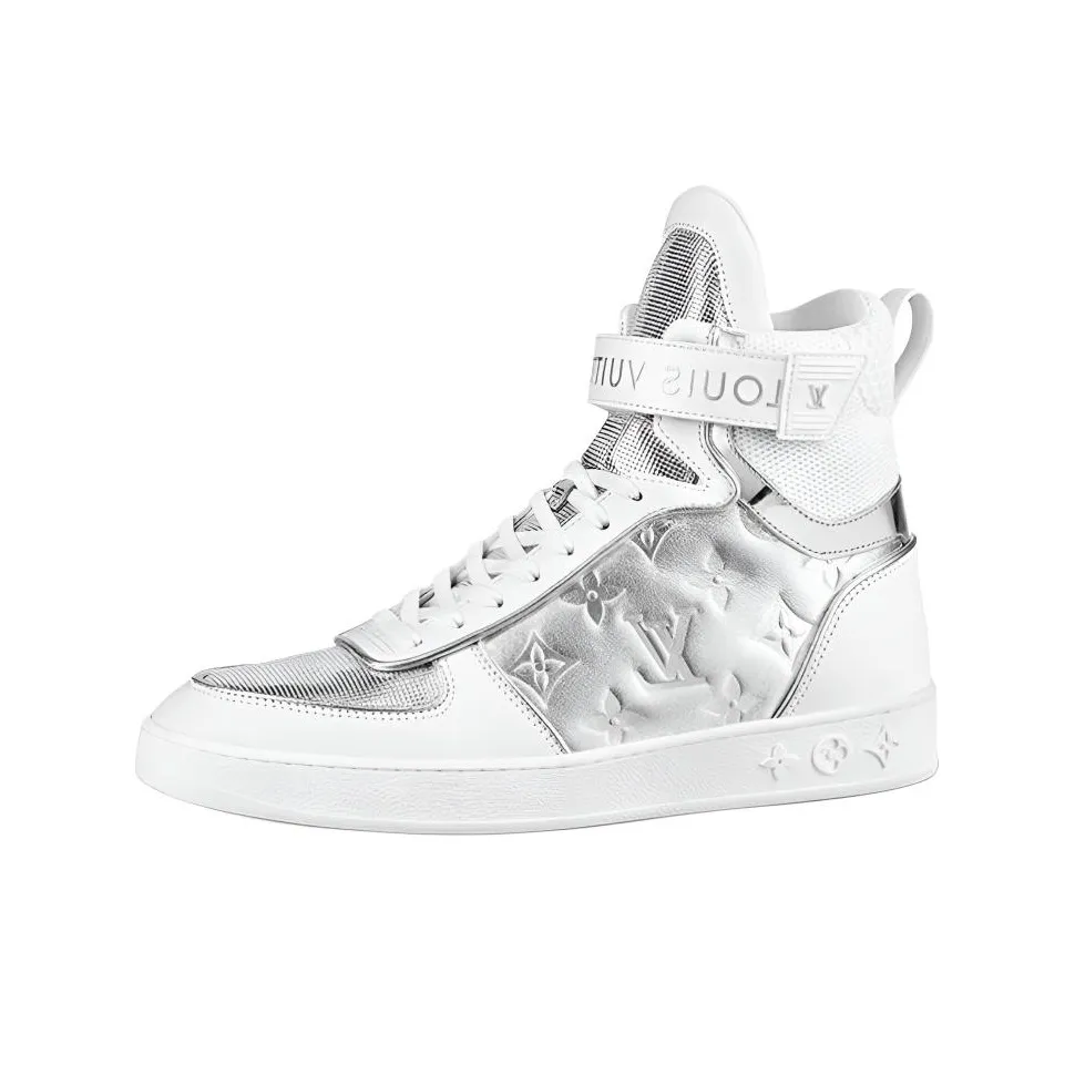 LOUIS VUITTON Boombox Skateboard Shoes Women's High Top Silver/White