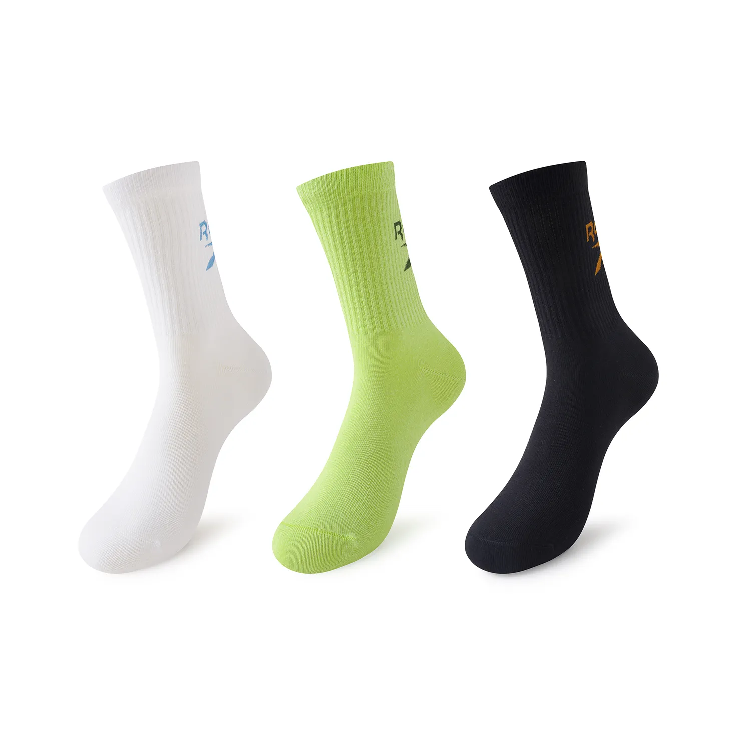 Reebok 3 пачки черных белых и зеленых женских носков до икры MID