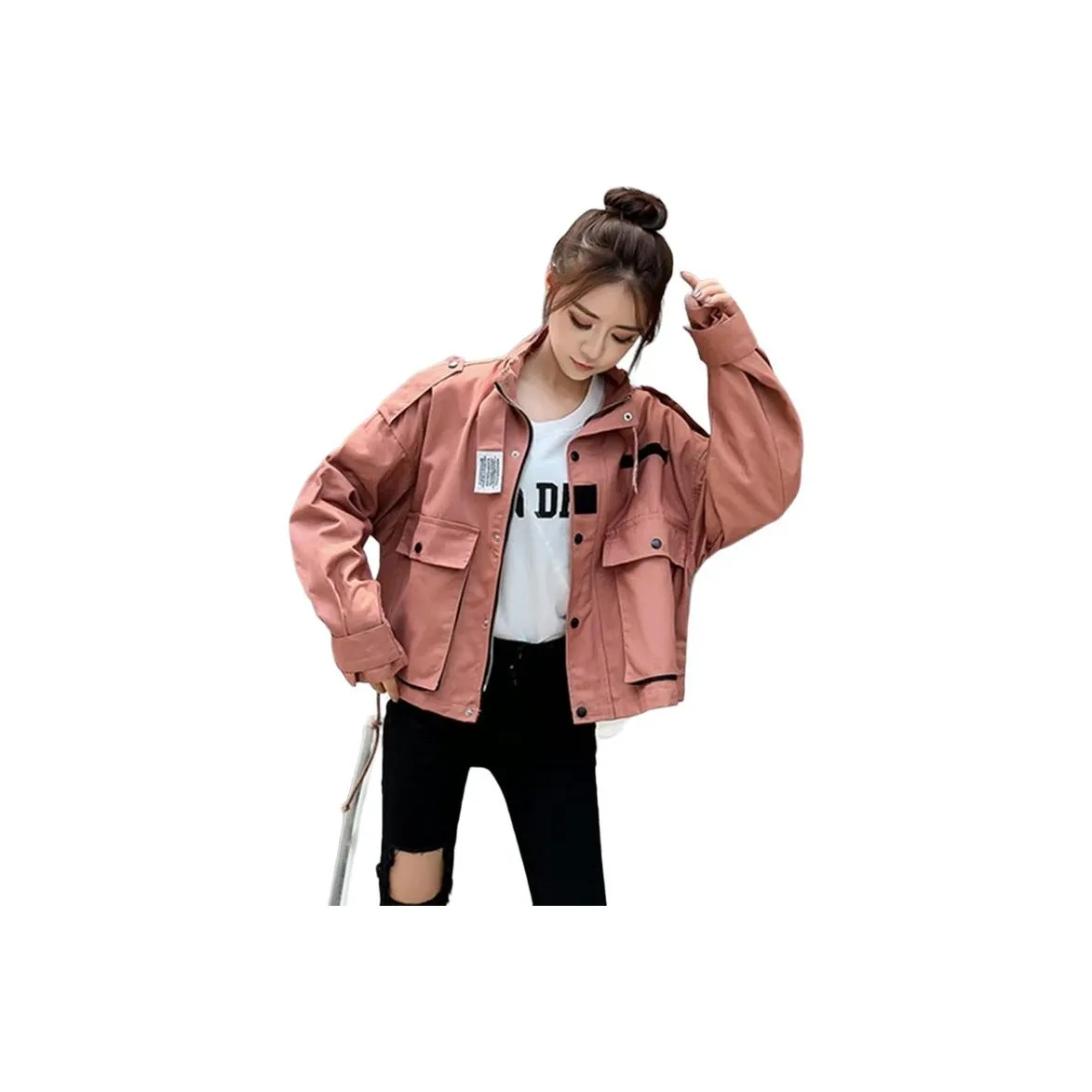 STYUW Оранжевый Розовый [Кнопка] Женская Куртка