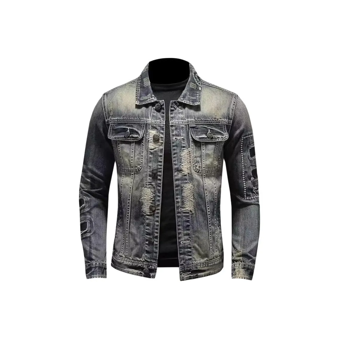 ZMHT Синий Серый Мужской Джинсовый Куртка