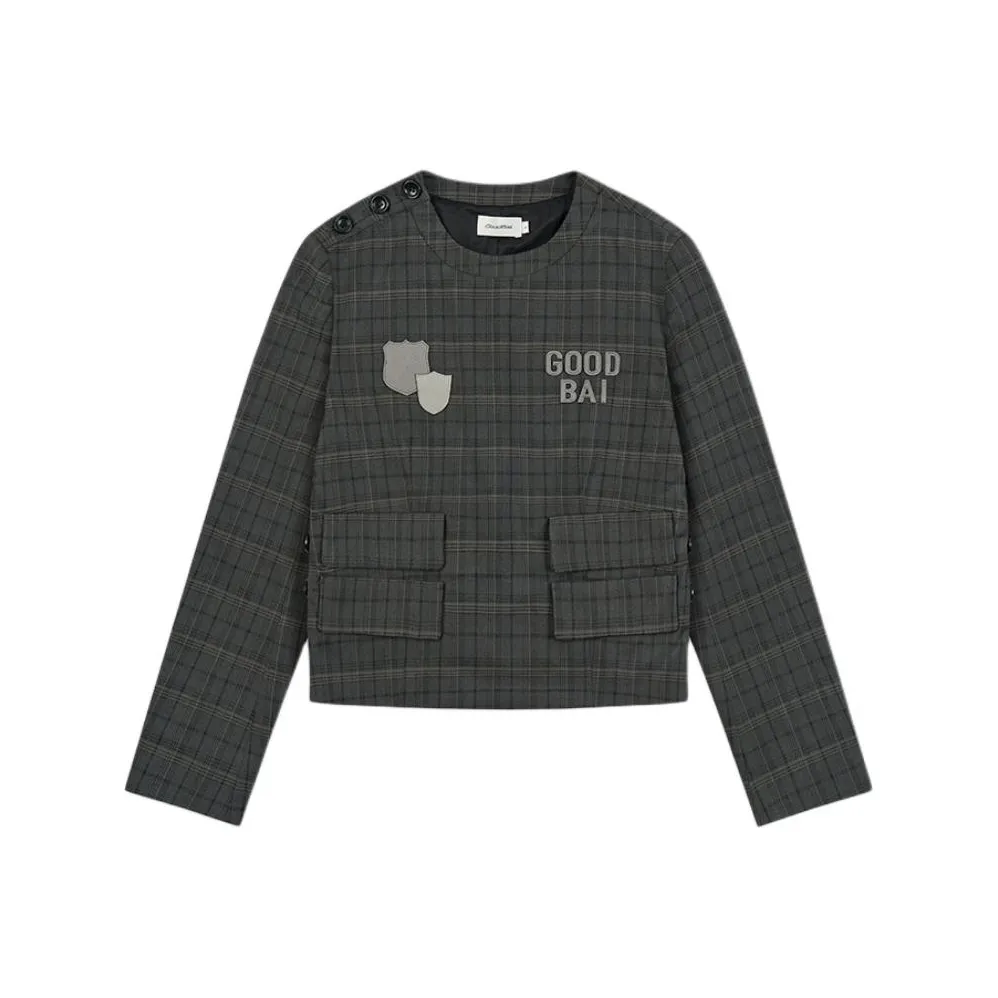 GOOD BAI Темно-серый клетчатый женский короткий топ