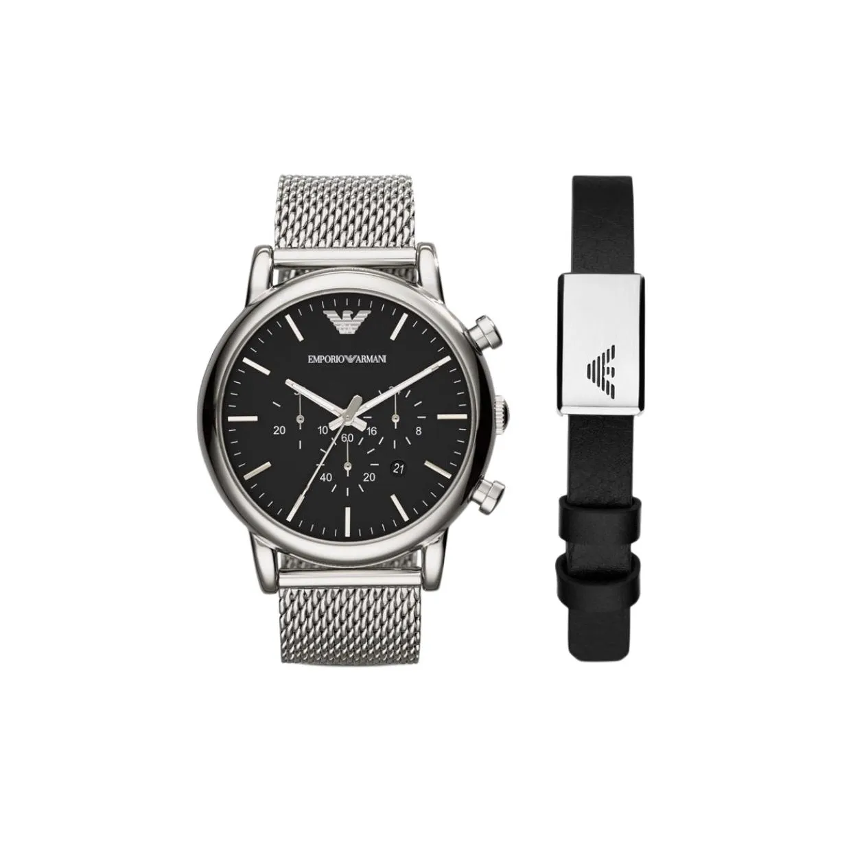 EMPORIO ARMANI Мужские часы Кварцевый механизм Ремешок из нержавеющей стали 46 мм Черный циферблат