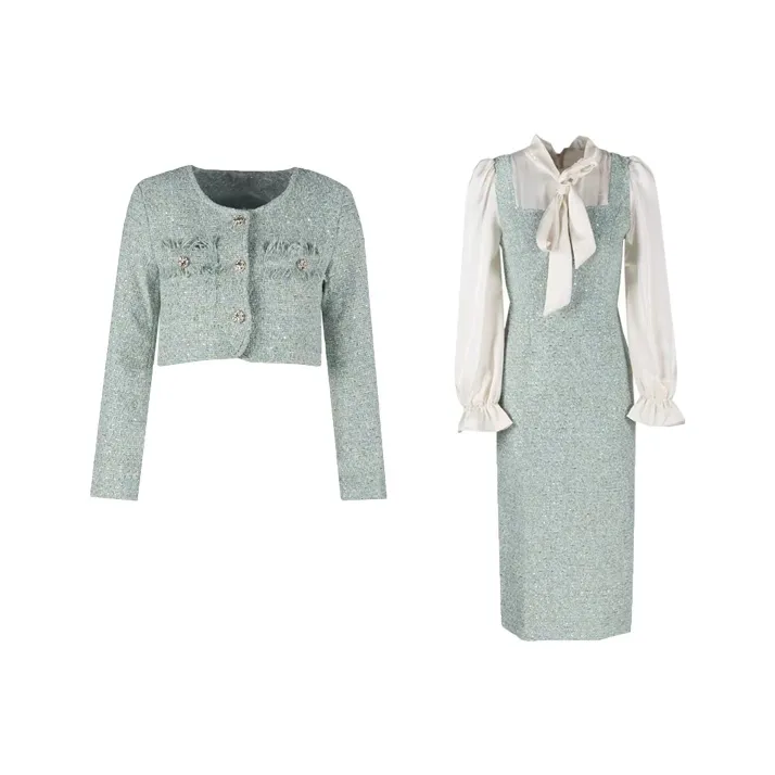 COVT Пальто + Mock Двухкомпонентное Платье Женские Комплекты с Юбкой