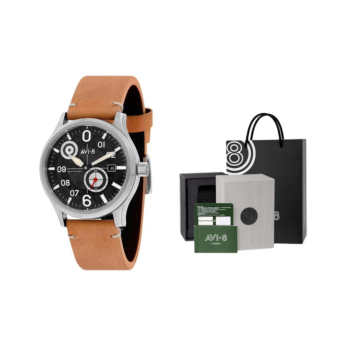 AVI 8 Мужские часы Автоматический механический механизм Естественная кожа Ремешок Черный циферблат Часы AV 4060 01