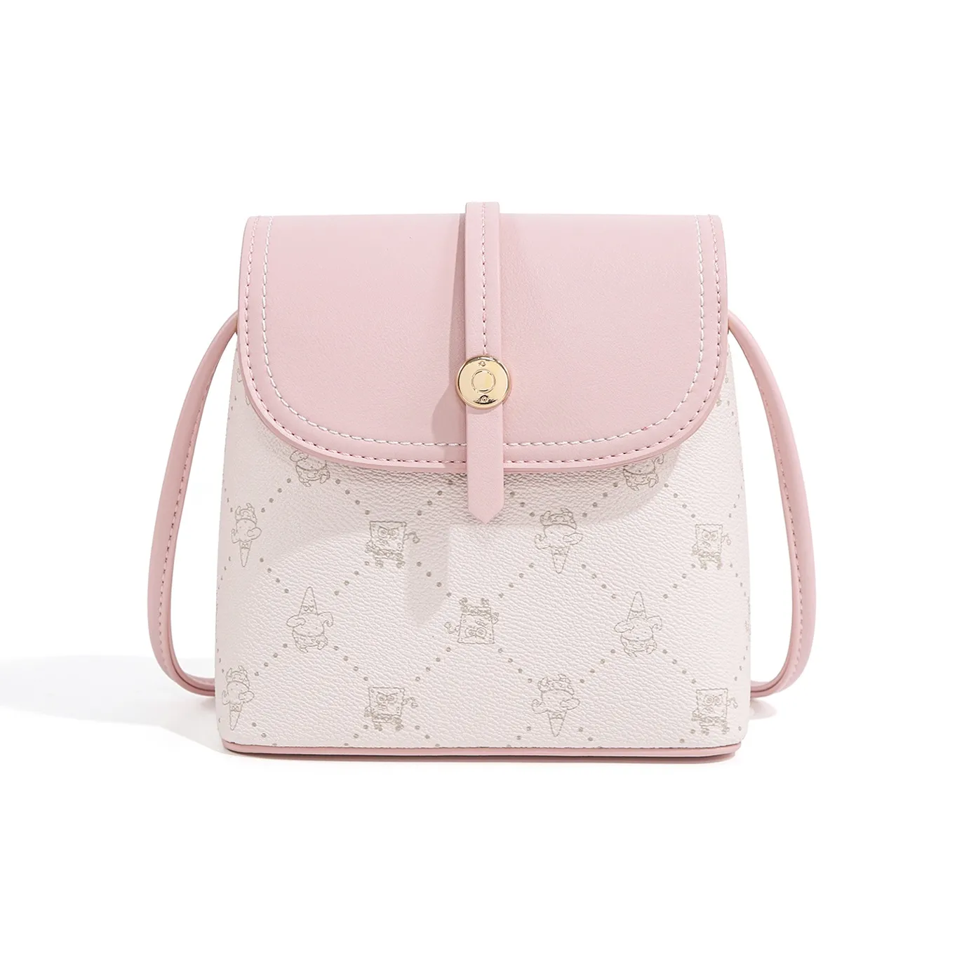 SPONGEBOB SQUAREPANTS ПУ (полиуретан) Сумка через плечо Сумка на плечо Стандартная Женская Розовая Молочно-белая Золотисто-коричневая