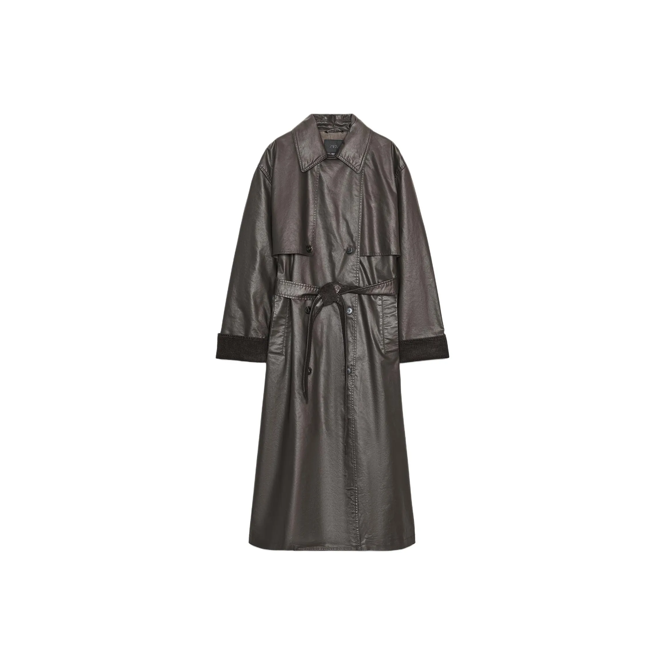 ZARA Темно-коричневый женский тренч