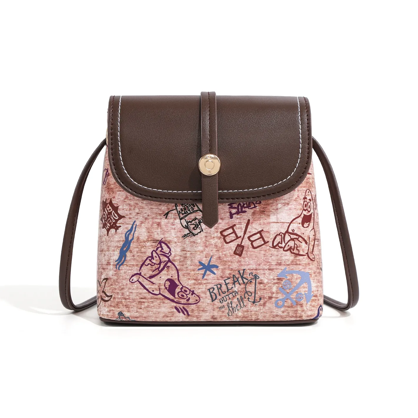 SPONGEBOB SQUAREPANTS ПУ (полиуретан) Сумка через плечо Стандартная Женская Кофейная