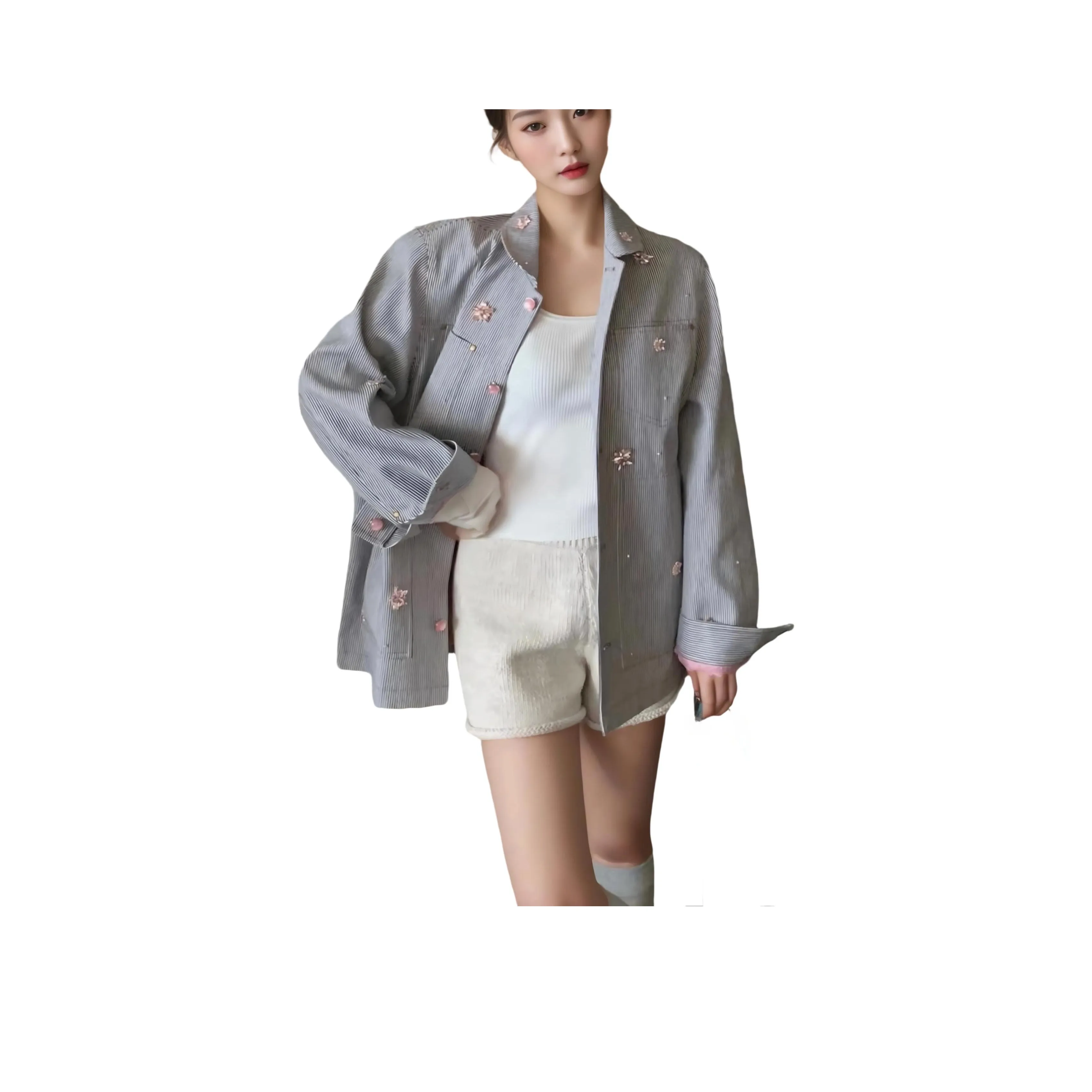 GEZITAI Черно-белые полосы Женские Куртки