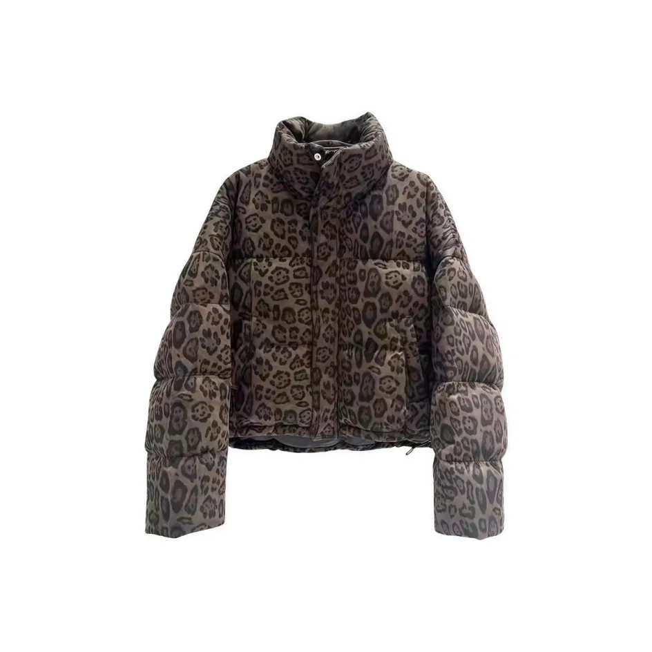 ETSE Кофейный Леопард С принтом Пуховая Куртка Женская Пуховая Куртка (Пуф)