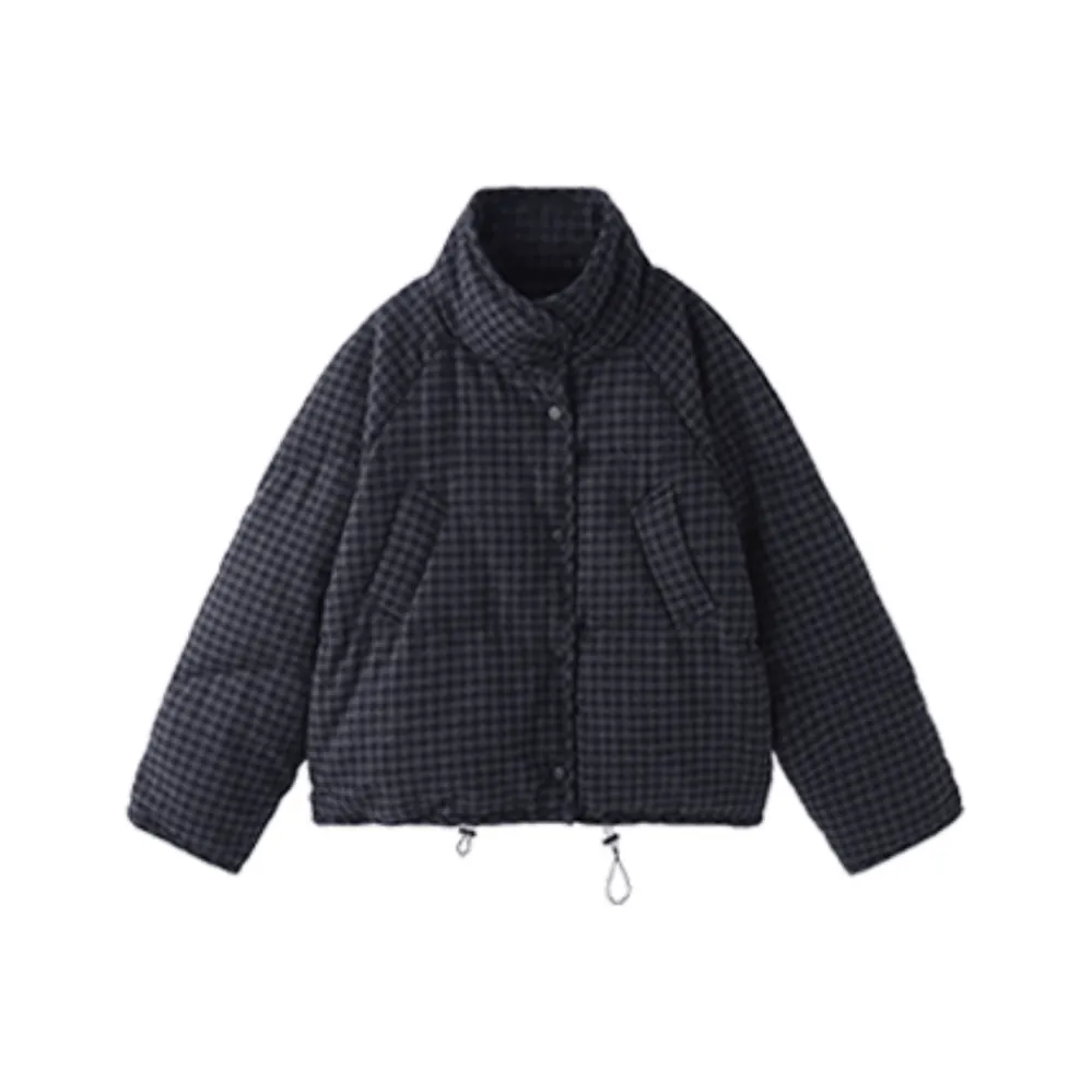 PZGE Синий Воротник-стойка Укороченный Пуховик Женские Пуховики (пуховики)