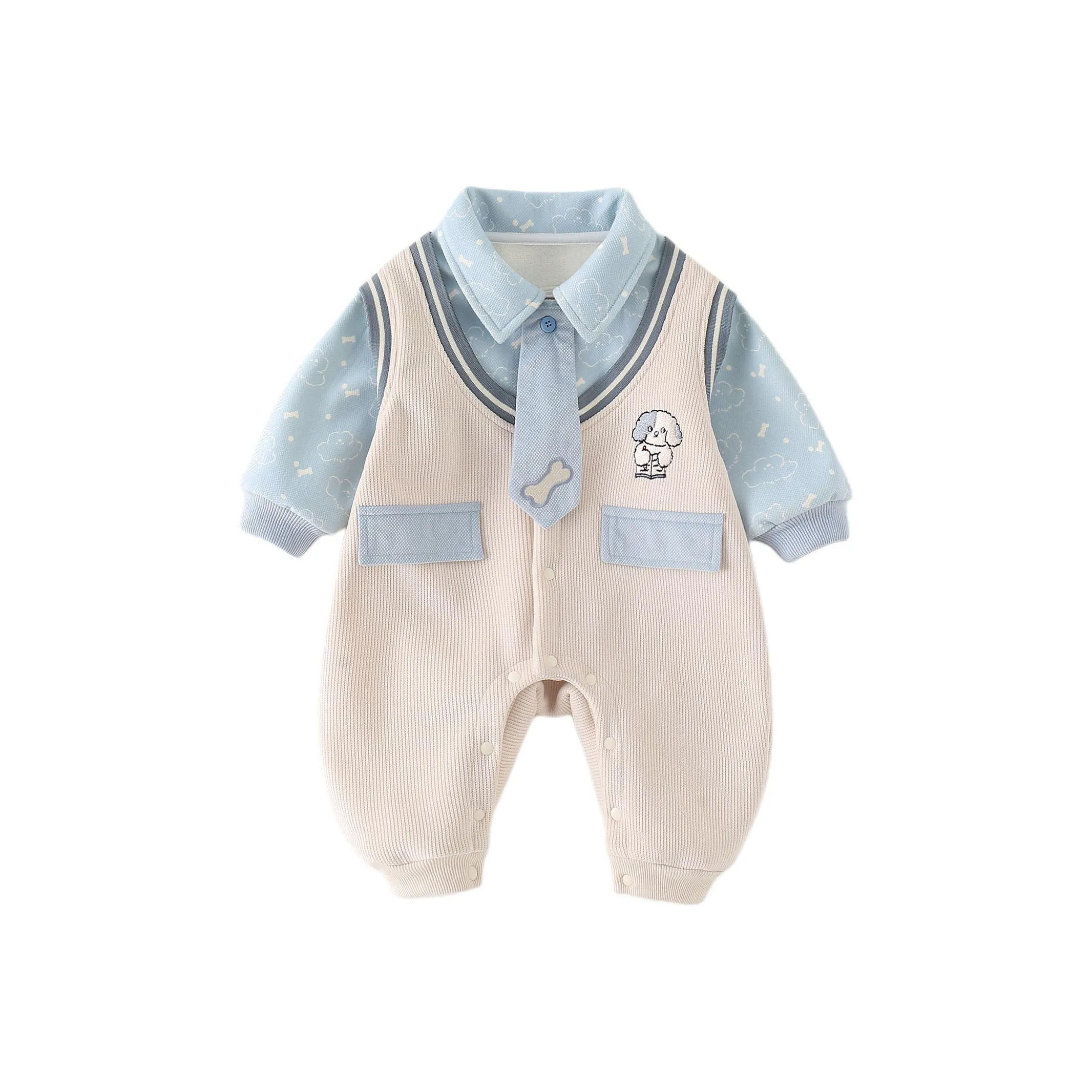 XiaoJinBu Светло-синие комбинезоны ползунки для малышей