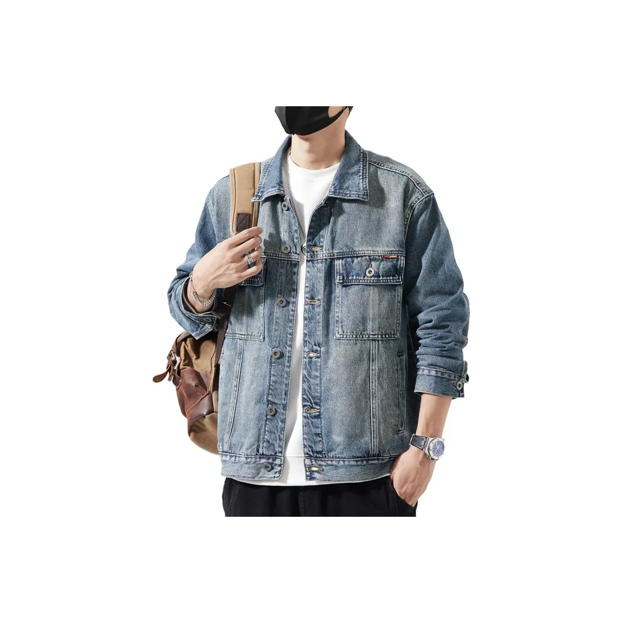 ZENGZHI Denim Jacket Straight Fit Unisex ZENGZHI Деним Куртка Прямой крой Унисекс