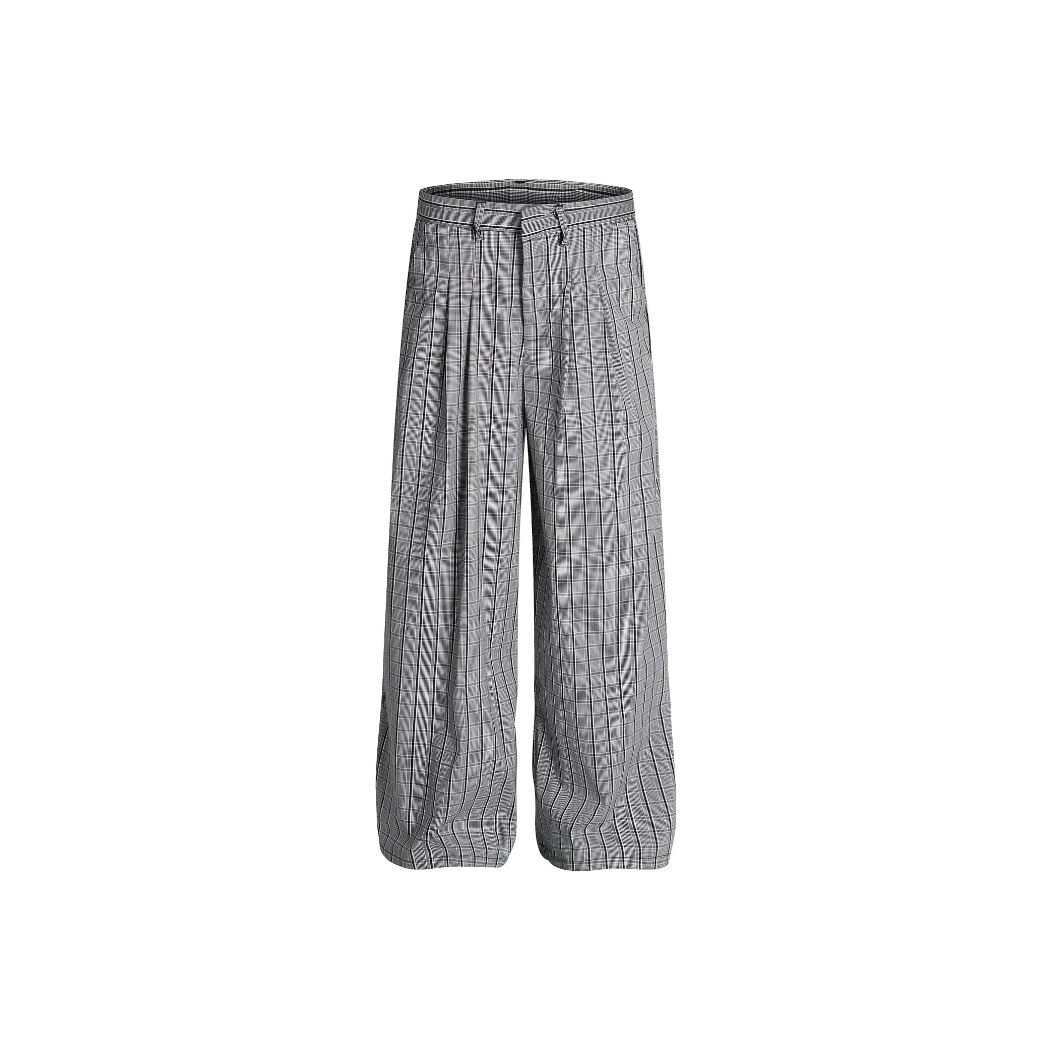 KAIZZGAO Gray Plaid Color Men's Casual Pants KAIZZGAO Серый Клетка Цвет Мужские Повседневные Брюки