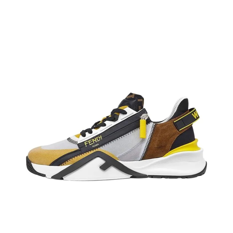 FENDI Flow Casual Shoes Men Low Top Gray/Yellow