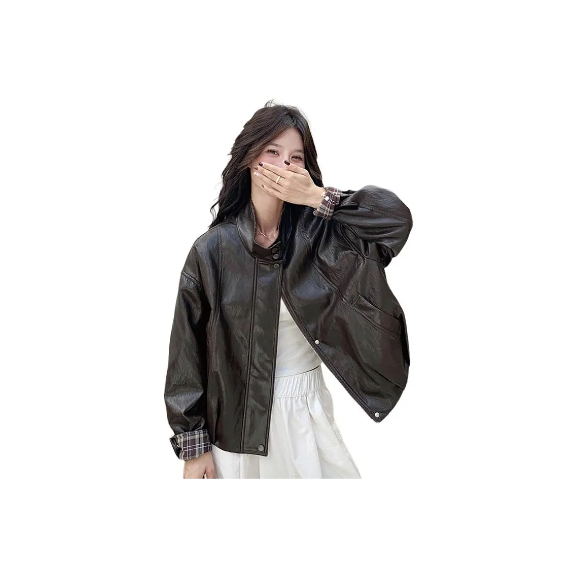 H YXIANG Кожа Куртка Женская
