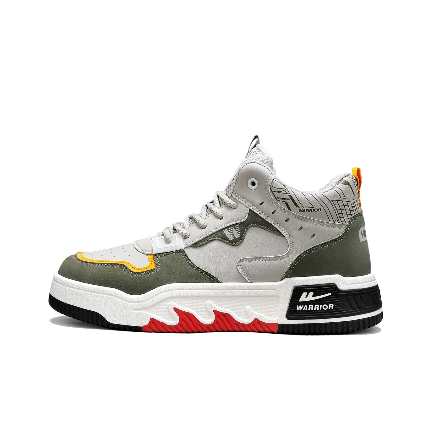 Warrior Цветовой блок Винтаж Пухлые туфли Амортизация Устойчивые к истиранию Легкий Высокий Топ Скейтбординг Кроссовки Мужские