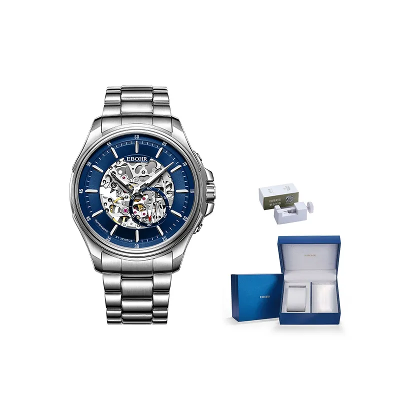 EBOHR Explorer Collection Механическое механическое устройство часы из нержавеющей стали ремешок мужские часы циферблат с открытым механизмом
